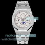MK Factory Swiss Clone Audemars Piguet Royal Oak White Dial SS Moon Phase Watch 